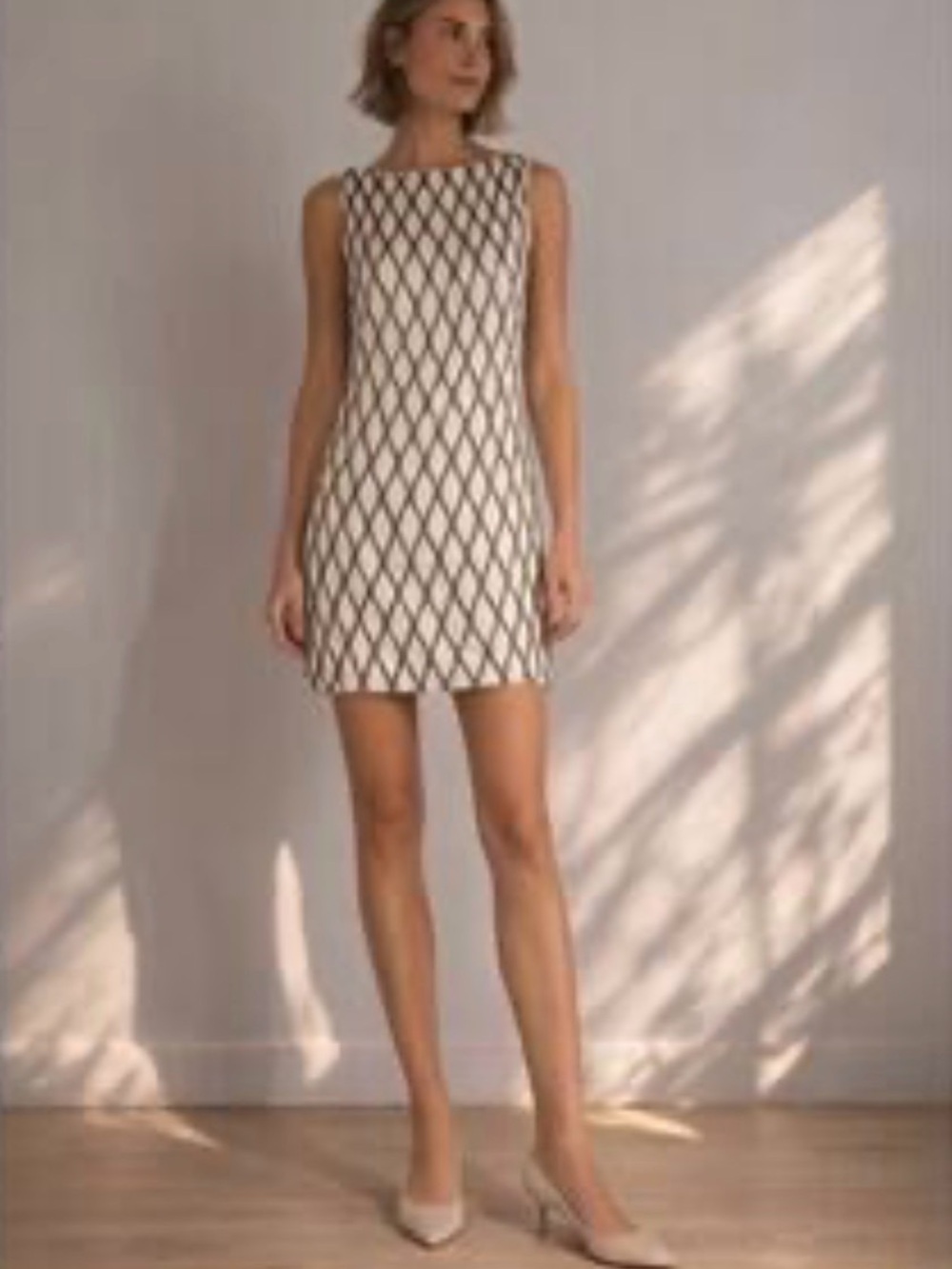 Alice + Olivia Ivory Mini Dress with Black Lattice